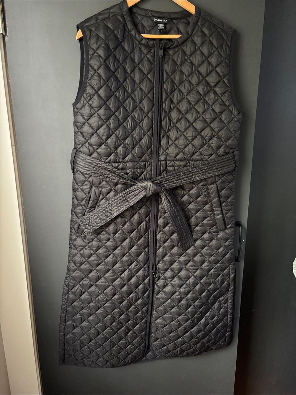 Athleta Black Quilted Belted Sleeveless Vest